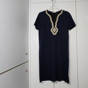 Tory Burch Liliana Soutache Linen Dress Size M Blue
